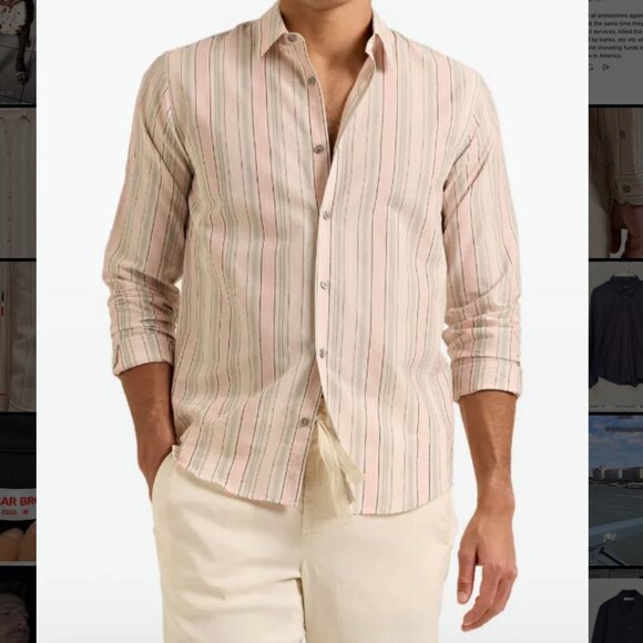 Orlebar Brown Long Sleeve Pink & Green Striped Button Up in Large - Picture 5 of 9